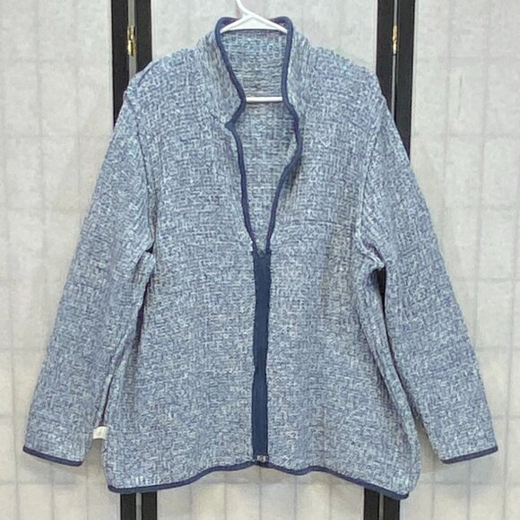 C.J. Banks Blue Zip Front Cardigan Sweater Woven Knit Long Sleeve Cozy Layer 3X - Picture 5 of 12